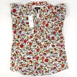 ME+EM Cotton Voile Rosebush Print Blouse in Soft White/Red/Multi Size US 2 (NWT)